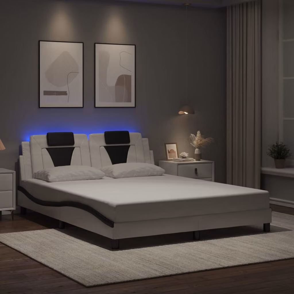 vidaXL Giroletto Viana con LED e porta USB, Bianco e Nero, L 160 x P 200 cm – 1