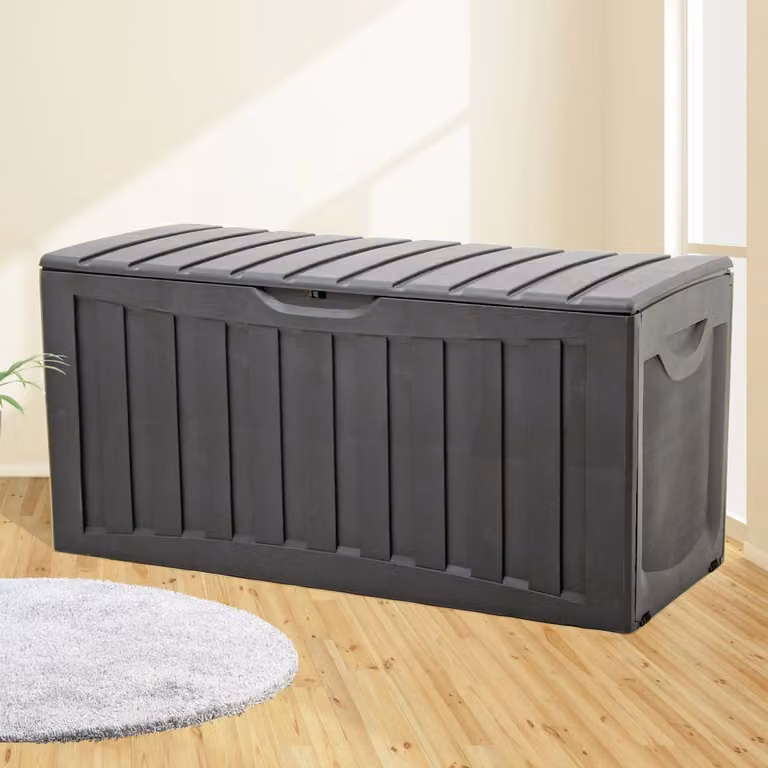 vidaXL Contenitore Portaoggetti Nero con Coperchio e Ruote in Plastica L: 118 cm, P: 53 cm, H: 57 cm