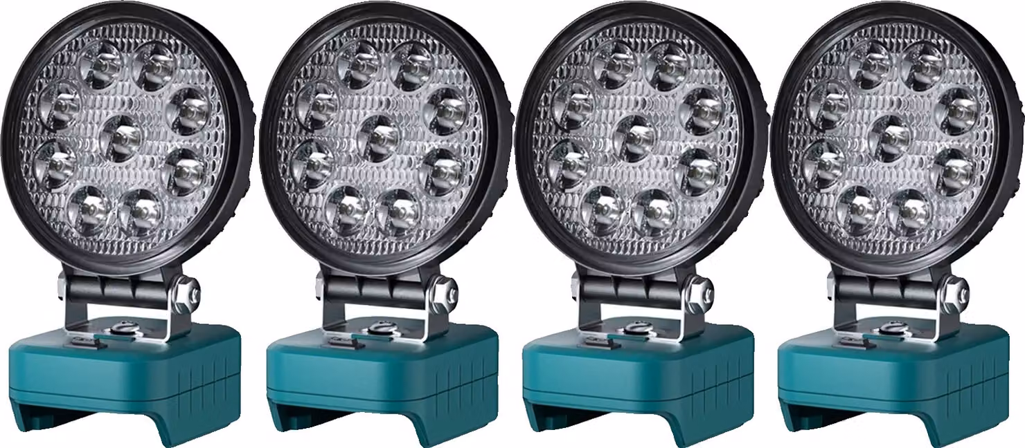 luce da lavoro a LED da 27W, 2000 lumen, compatibile con varie batterie, 4 luci da lavoro