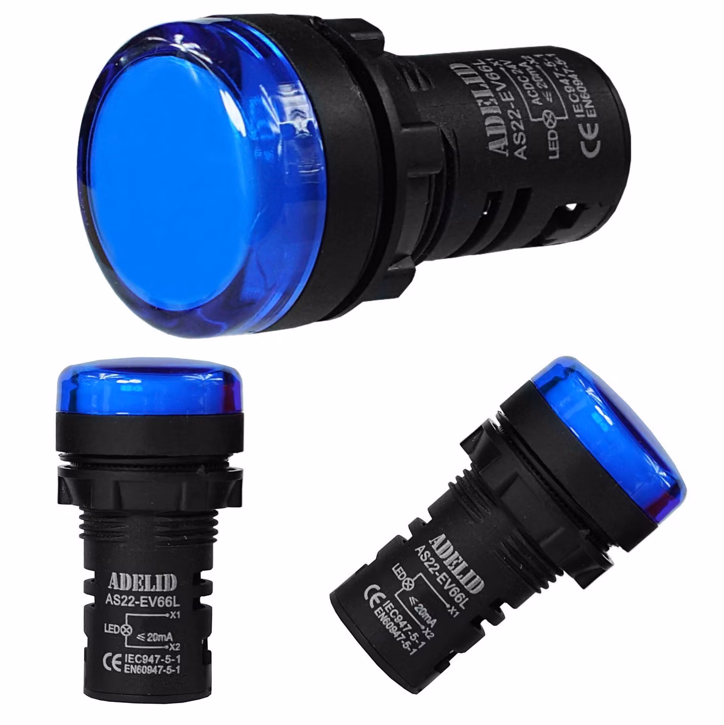 Segnalatore luminoso a LED, spia di controllo, 230V, diametro 22mm, blu