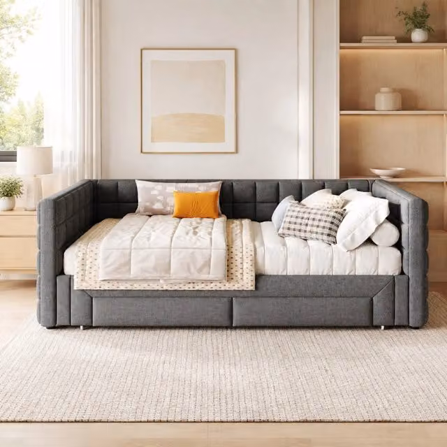Letto da giorno estraibile moderno in velluto grigio con 2 cassetti L/P/H: 219.5 x 150 x 74 cm