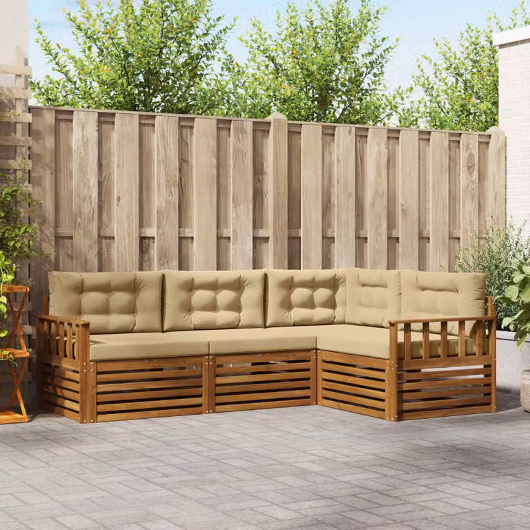 Set di divani da esterno vidaXL 4 pz in legno di acacia con cuscini, colore beige e marrone, design moderno a forma di L per giardino e terrazza