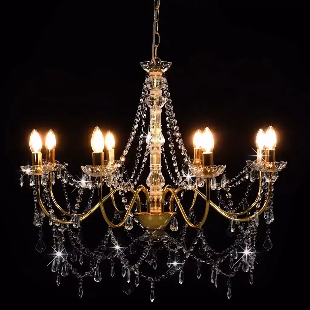 Lampadario a sospensione vidaXL in metallo dorato con perline trasparenti e 8 lampadine E14 – 2