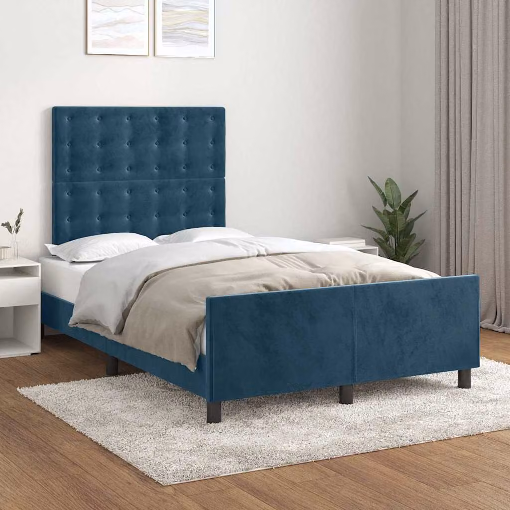 vidaXL Giroletto senza Materasso in Velluto Blu con Struttura in Legno di Larice L/P/H: 120 x 200 x 126 cm – 1