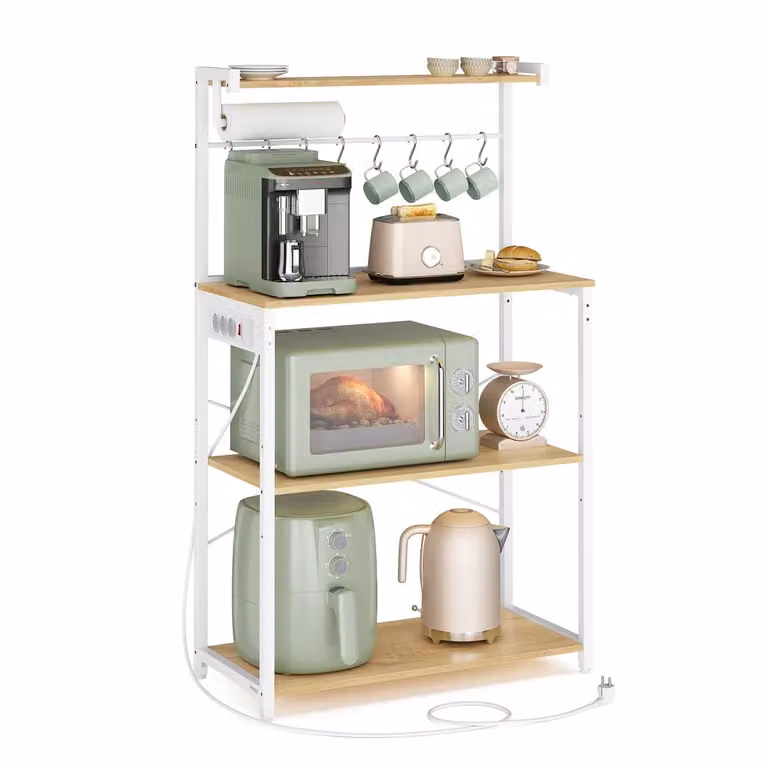 Scaffale da cucina con ripiani e ganci per elettrodomestici, Rovere Dorato + Bianco Nuvola / 40 x 80 x 140 cm