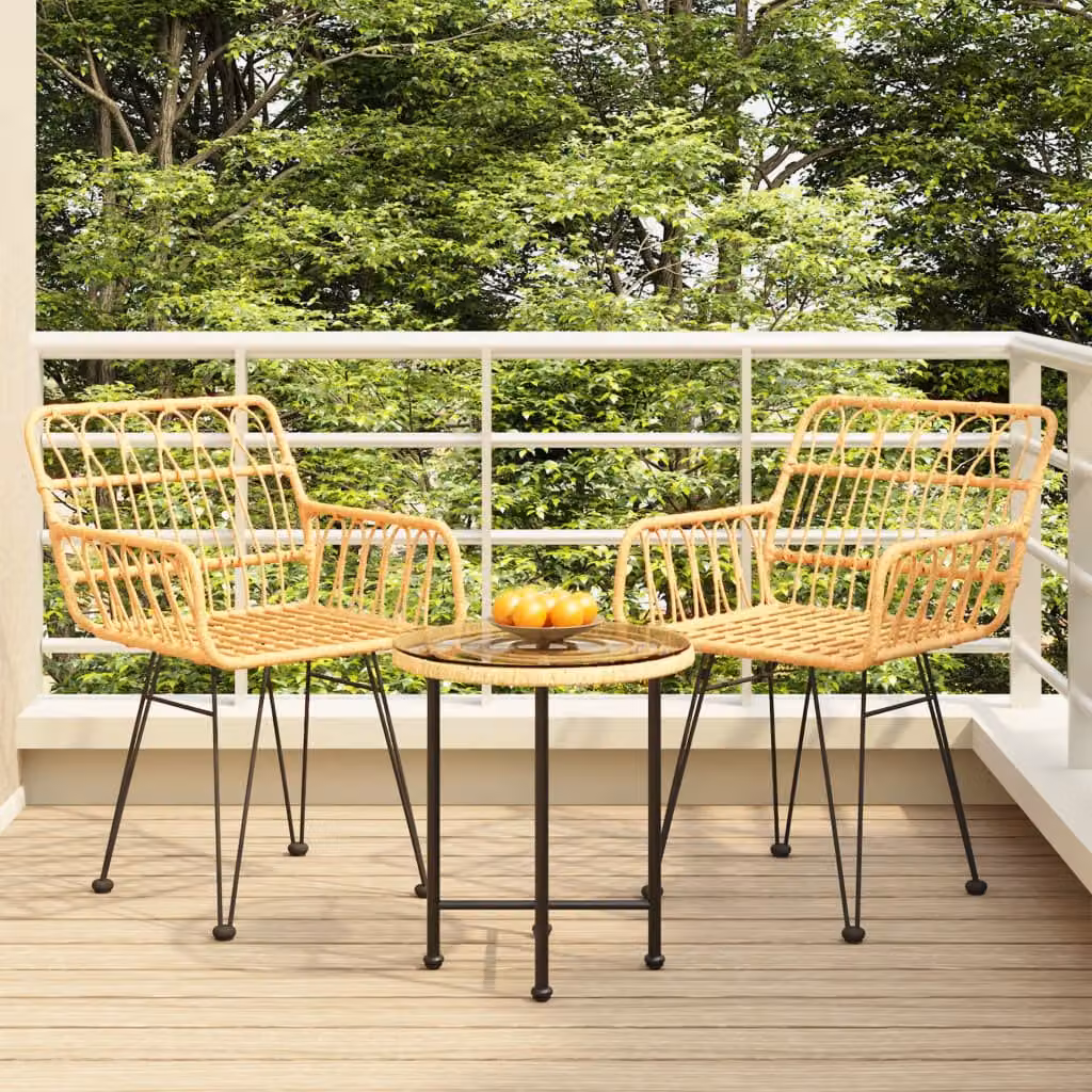 Set da Pranzo da Giardino vidaXL in Polyrattan Beige con Tavolo in Vetro e 2 Sedute
