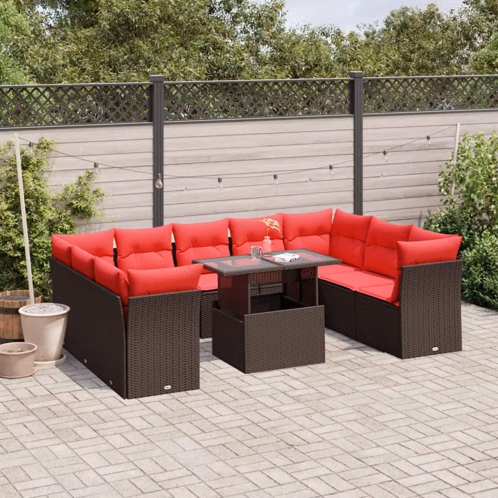 Maison Exclusive - Set da giardino 10 pezzi con cuscini, marrone, polyrattan