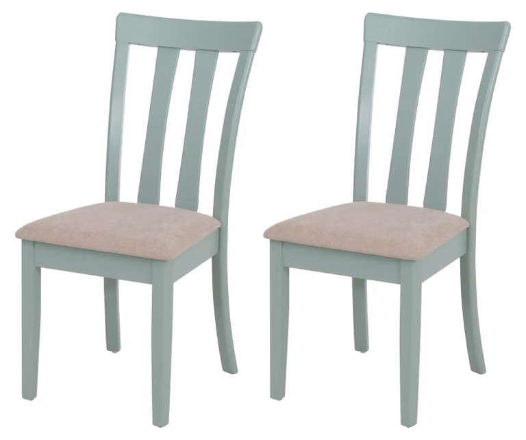 Set di 2 sedie da pranzo HWC-G46, sedie per la cucina, imbottitura in tessuto/stoffa, struttura in legno massello, colore verde menta, seduta beige