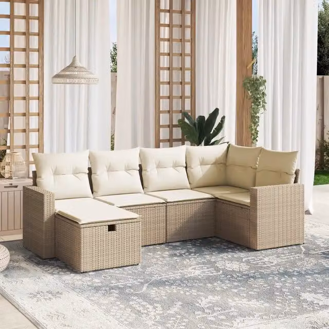 Set Divano da Giardino a L vidaXL in Polyrattan con Cuscini Beige e Struttura in Metallo – 1