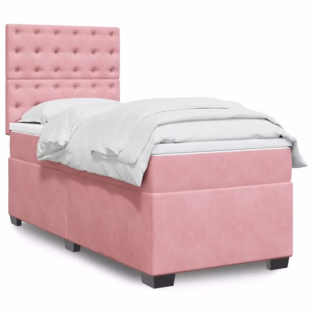 Giroletto a Molle con Materasso Rosa 80x200 cm in Velluto 3293079