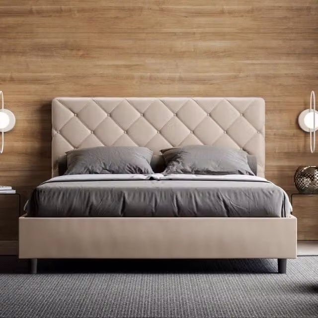 Letto matrimoniale imbottito Ityhome Priya in similpelle beige con contenitore L/P/H: 150 x 200 x 165 cm – 1