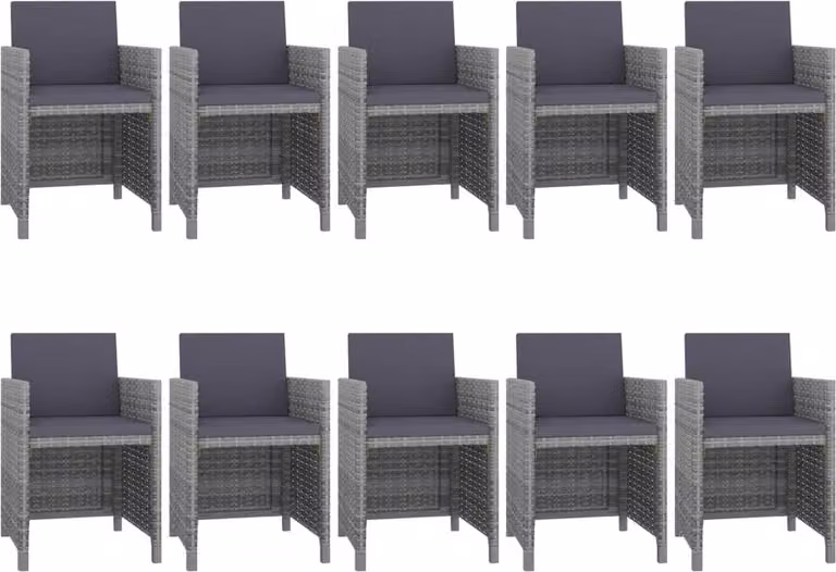 Set da Pranzo da Giardino 11 pz con Cuscini Polyrattan Grigio
