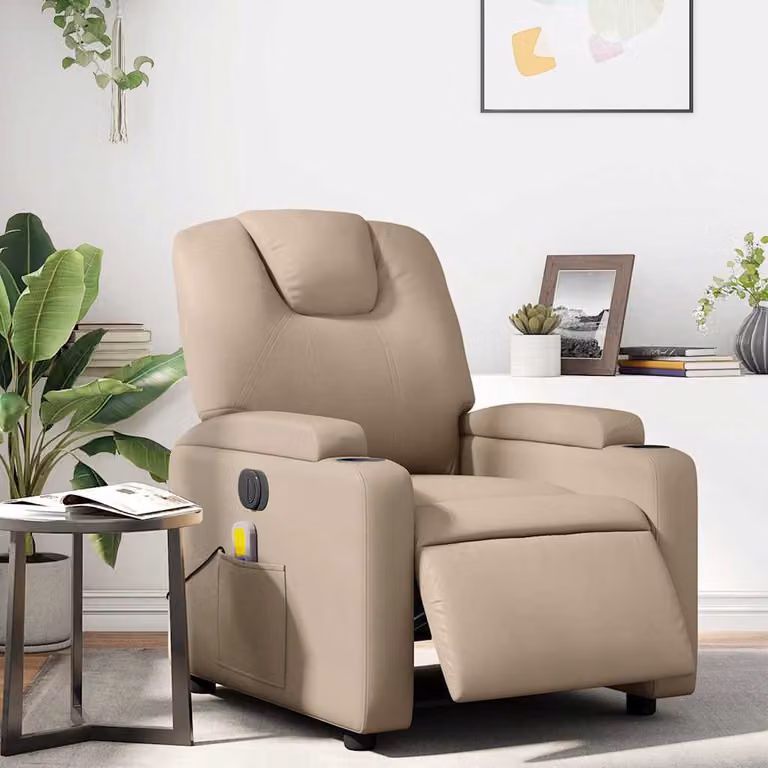 Poltrona Reclinabile Elettrica con Massaggio vidaXL in Similpelle Beige e Marrone