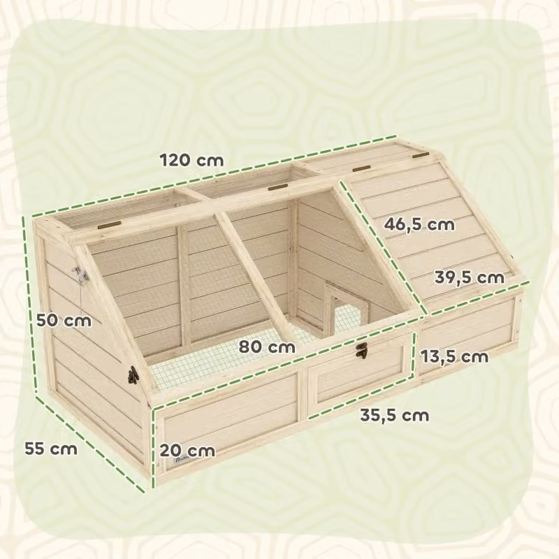 Recinto per tartarughe da esterno WISHDOR in legno di abete, design senza fondo, colore marrone/beige, L: 120 cm, P: 55 cm, H: 20/50 cm – 2