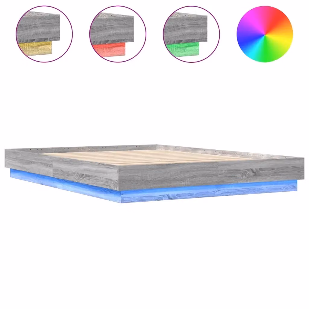 Giroletto moderno vidaXL in legno con luci LED e porta USB, Grigio, L 120 x P 200 cm – 2