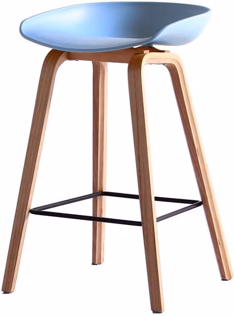 Sgabello da bar moderno Fatto Per Voi color azzurro con gambe beige in legno L: 43 cm, P: 42 cm, H: 86 cm