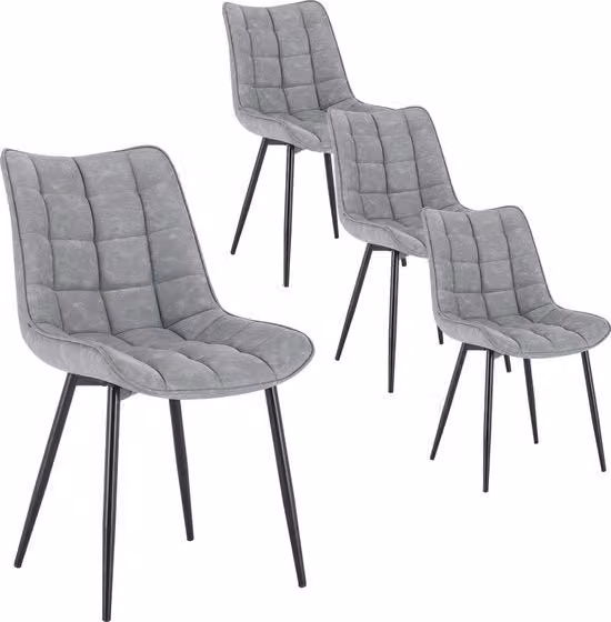 Set di Sedie da Cucina da 4 pezzi - Sedie da Cucina - 4 pezzi - Set di Sedie da Cucina - Moderno - Sedie - Grigio - Pelle in Materiale Sintetico