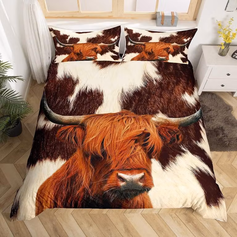 Omgoods - Set di lenzuola con copripiumino a motivo di pelle di mucca, per letto super king size