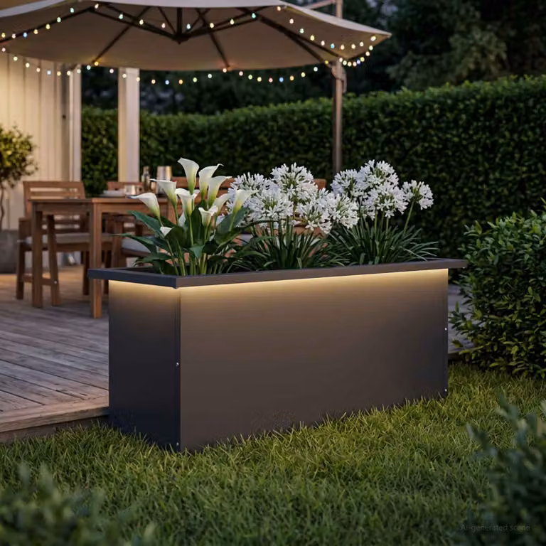Fioriera da giardino con LED vidaXL in acciaio nero L: 80 cm, P: 30 cm, H: 30 cm