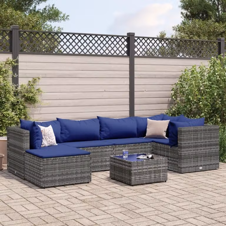 Maison Exclusive - Set Divani da Giardino 7 pz con Cuscini in Polyrattan Grigio