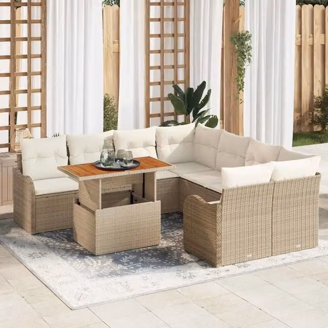 Set Divano da Giardino Moderno vidaXL in Rattan con Cuscini Beige e Nero – 1