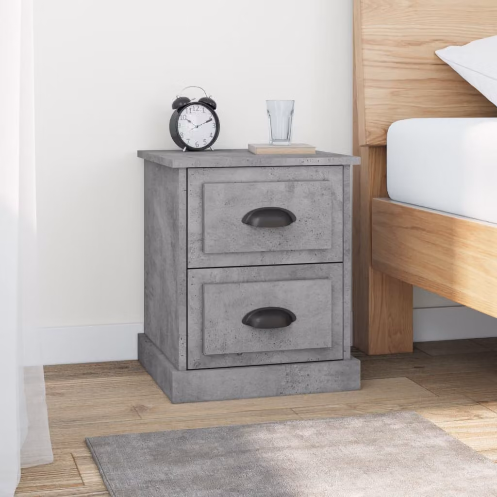 Set di 2 comodini vidaXL in legno multistrato grigio cemento con cassetti, stile industriale, L/P/H: 39 x 39 x 47,5 cm