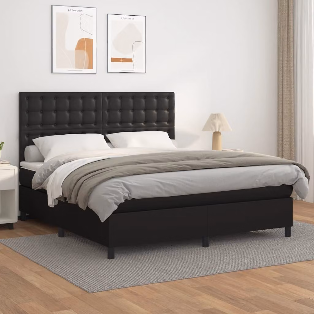 The Living Store Letto a molle con materasso nero 160x200 cm in Pelle finta
