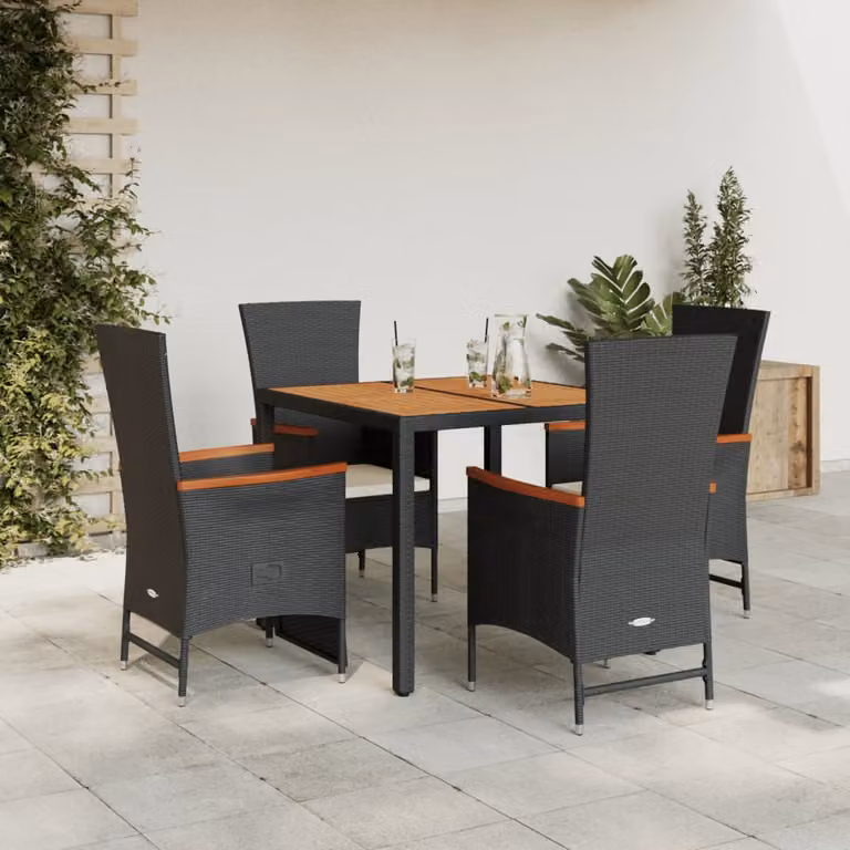 Set da pranzo da giardino vidaXL in legno di acacia oliato e polyrattan, 5 pezzi, moderno