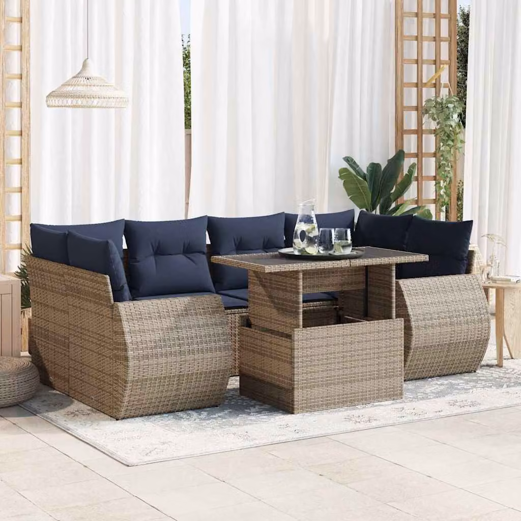 Maison Exclusive - Set Divani da Giardino 7pz con Cuscini Grigio Polyrattan Acacia