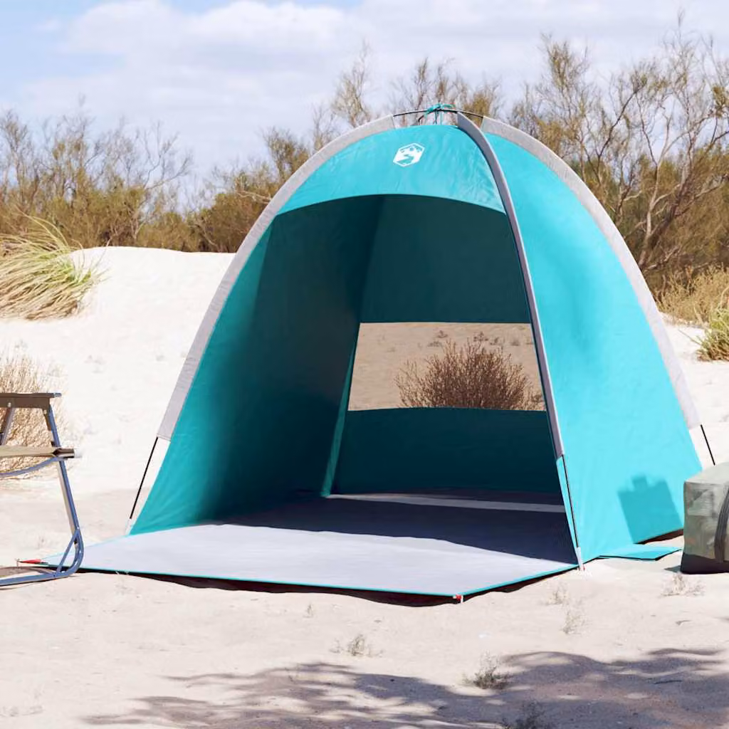 vidaXL Tenda da Spiaggia per 2 Persone in Poliestere, Colore Verde Mare e Turchese, Impermeabile, L/P/H: 144 x 125 x 123 cm