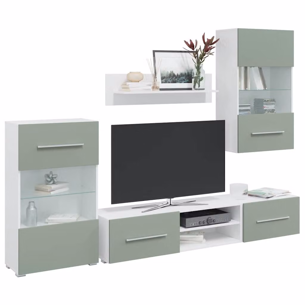 Mobile TV vidaXL con illuminazione a LED Verde Oliva in MDF e vetro