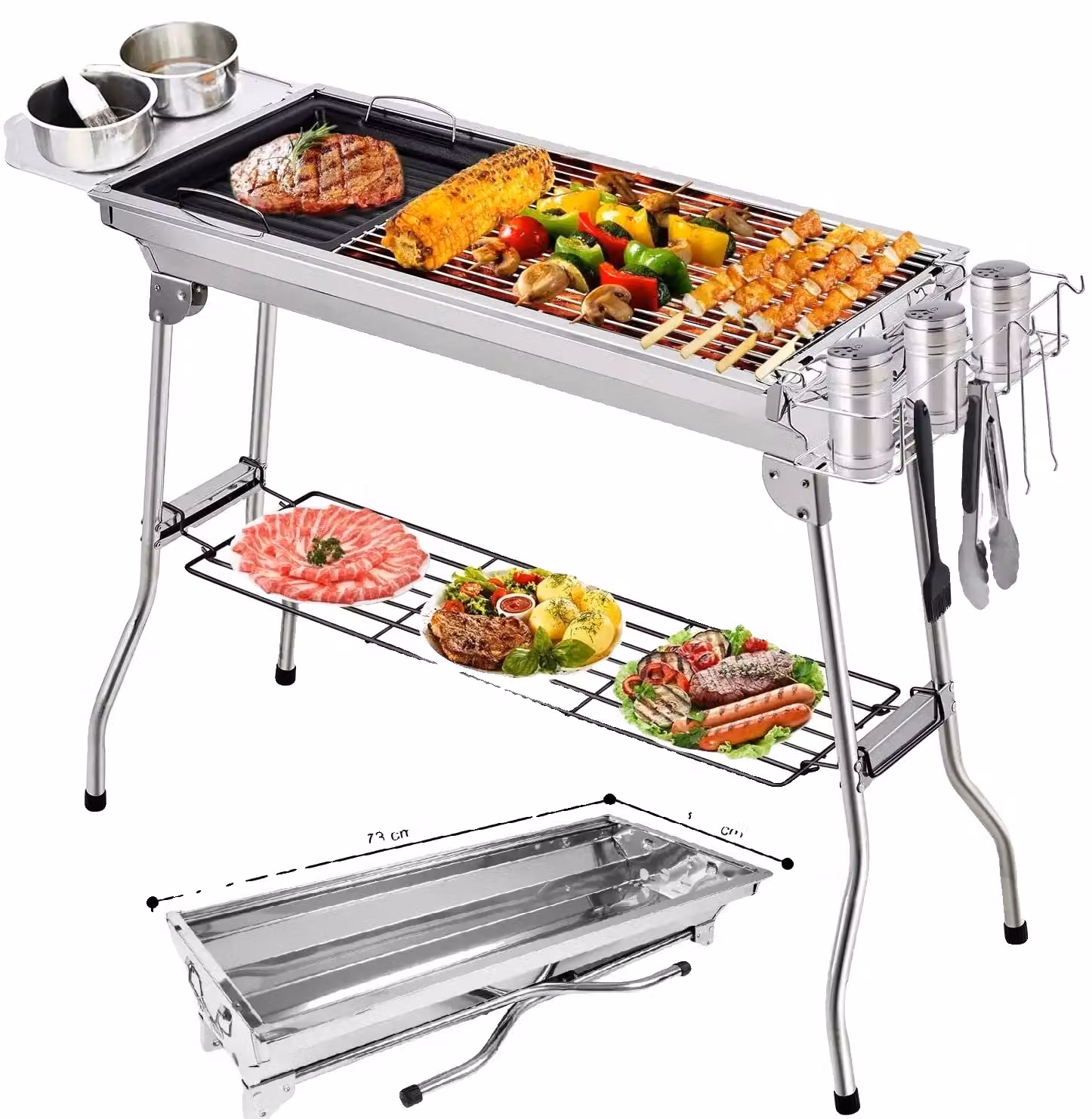 Griglia per carbone in acciaio inossidabile, design portatile, griglia per barbecue pieghevole