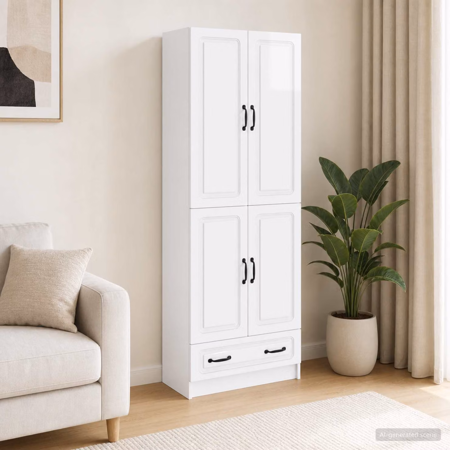 Set di 2 armadi moderni vidaXL in legno ingegnerizzato bianco lucido con ante a battente e cassetti L/P/H: 92 x 34,5 x 66 cm