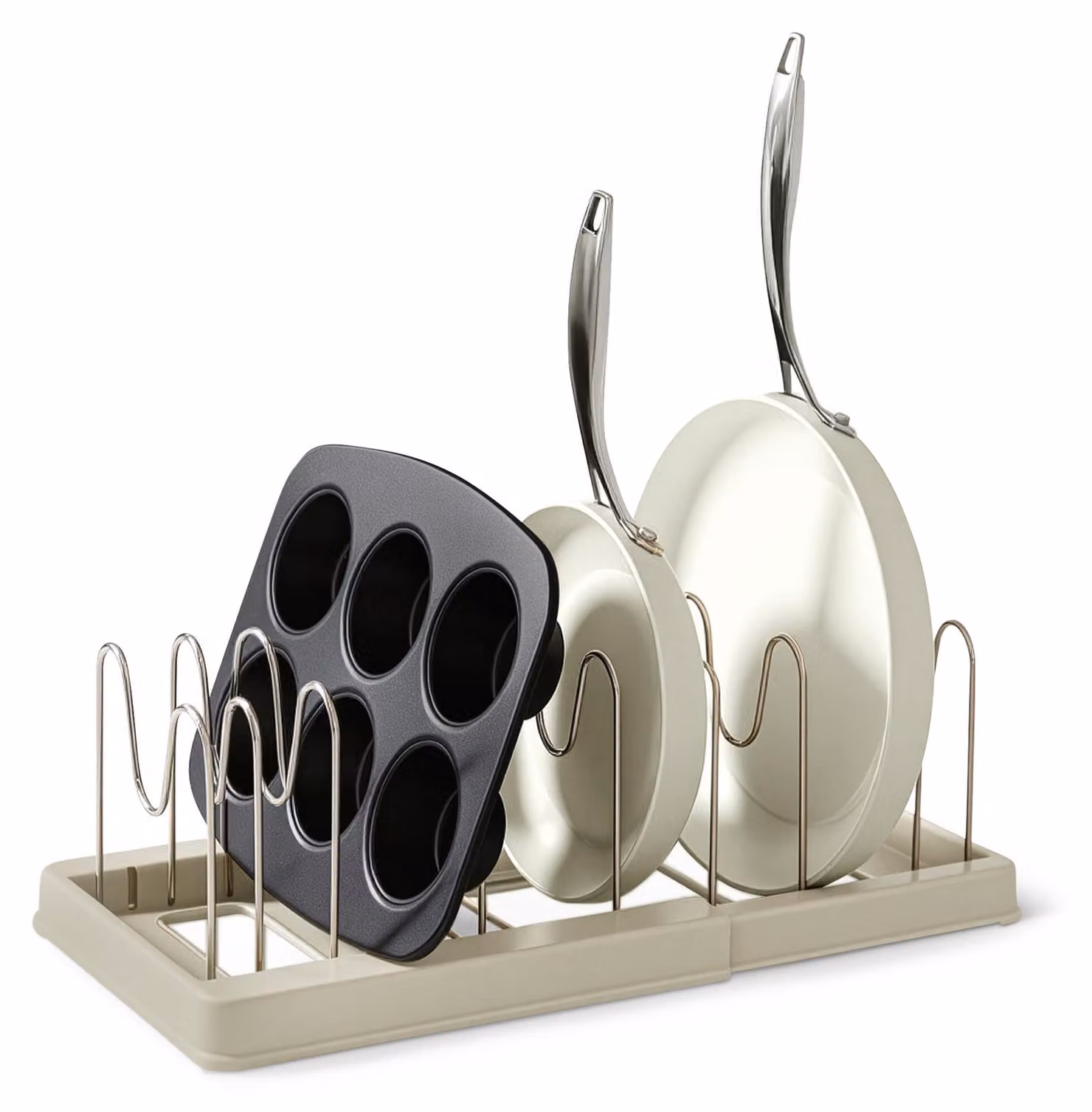 Organizzatore per pentole e utensili da cucina Amazon Basics, con 10 scomparti, in acciaio inossidabile, espandibile da 31 cm a 52,6 cm