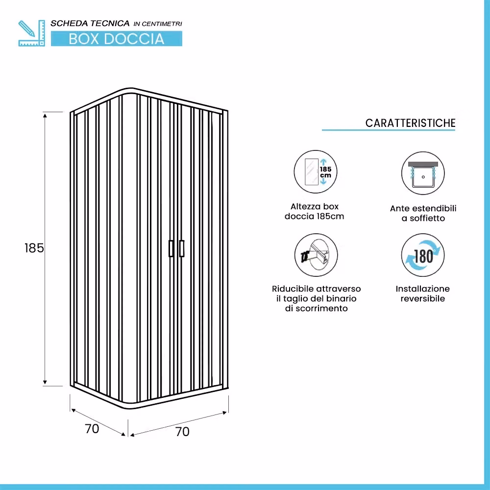 Box doccia a soffietto Teti in PVC bianco effetto frosted, forma quadrata per angolo, L/P/H: 70 x 70 x 185 cm – 2
