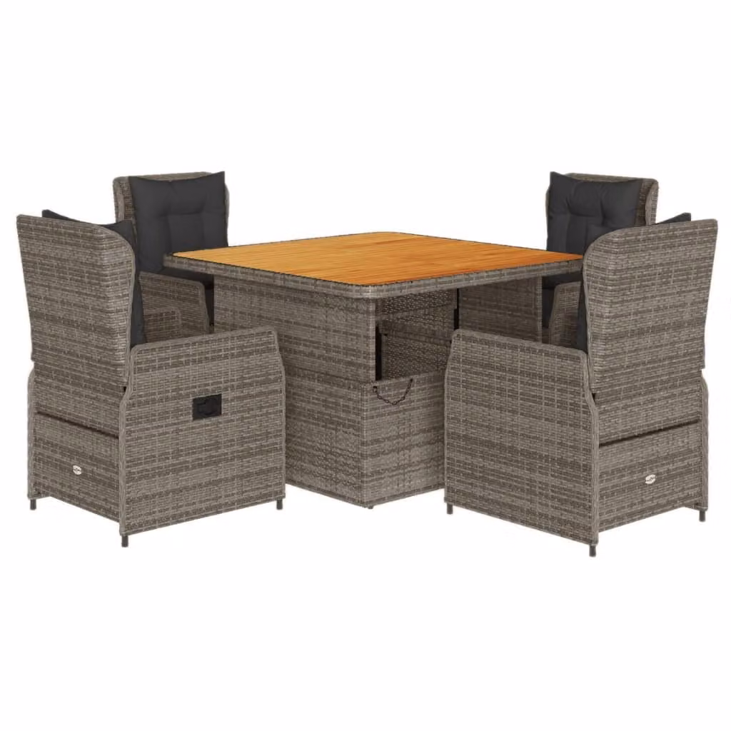 Set da Pranzo da Giardino 5 pz con Cuscini in Polyrattan Grigio
