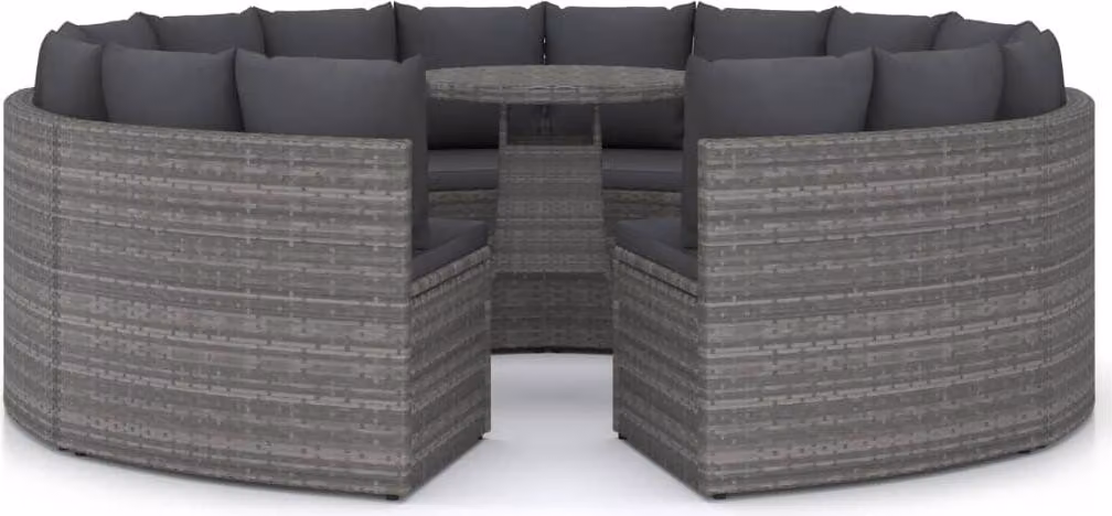 Set Divani da Giardino 9 pz con Cuscini in Polyrattan Grigio