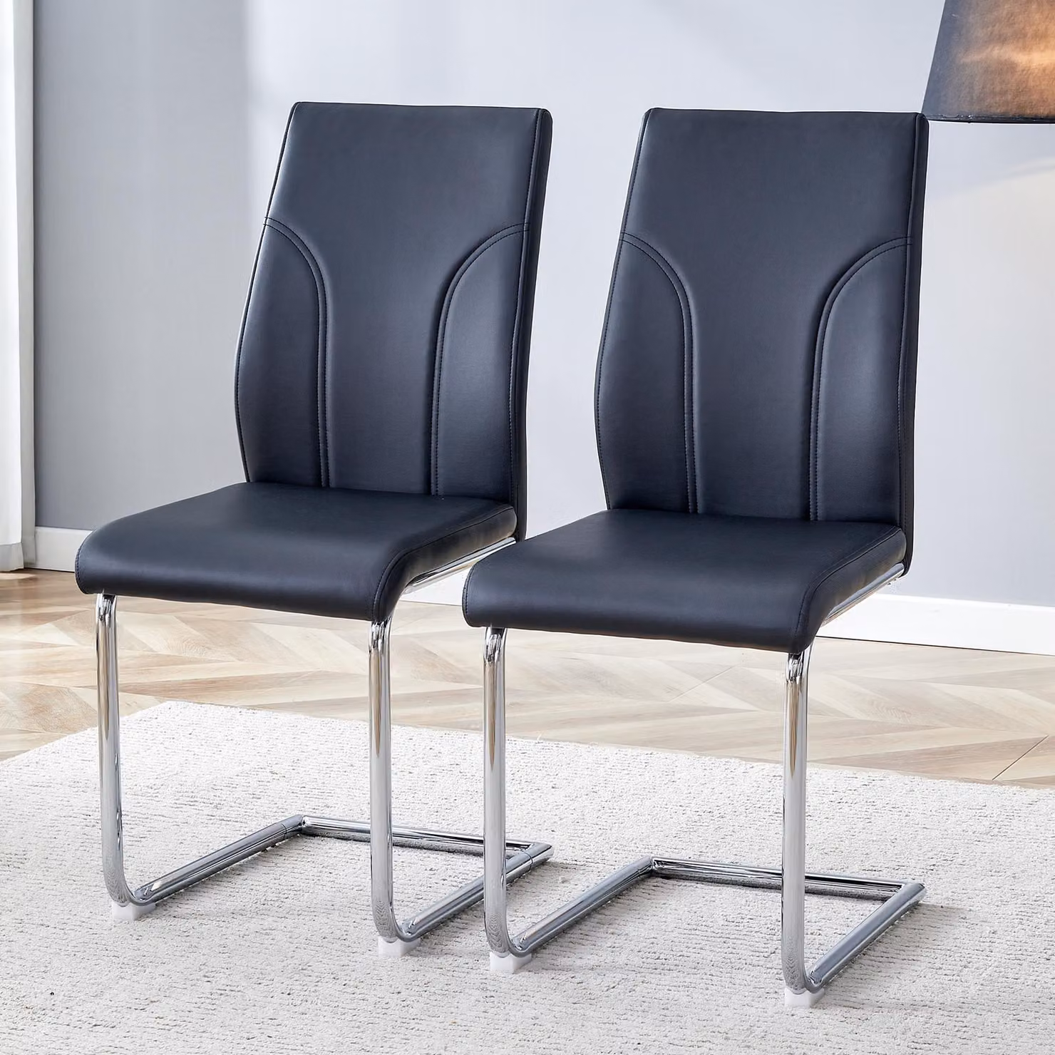 Set di 2 sedie da pranzo okwish, con gambe in metallo, stile moderno, ideale per la cucina, senza braccioli, colore nero