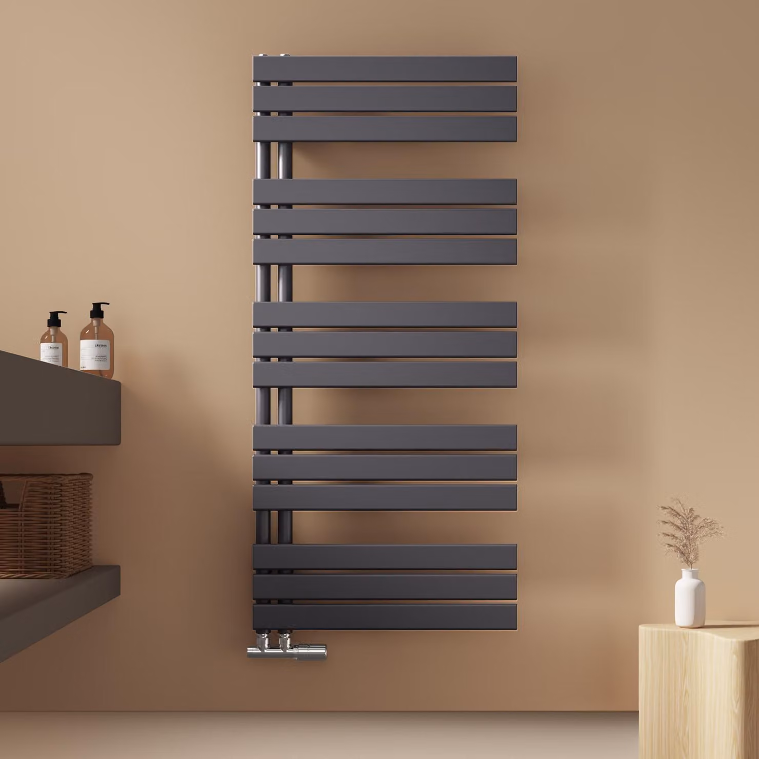 Scaldasalviette EMKE Radiatore da bagno Radiatore a pannello Collegamento laterale Acqua calda a parete 1320 x 600 mm Antracite senza elemento riscaldante