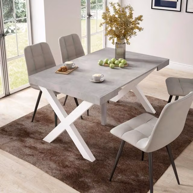 Consolle allungabile, 58 fino 140x90x73cm, Per 6 persone, Gambe in legno, grigio cemento RF2721