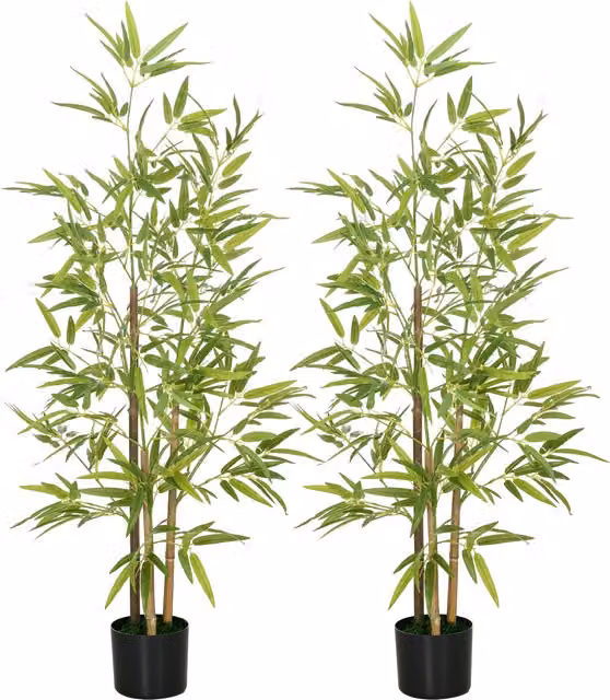 Set di 2 Piante di Bambù Finte HOMCOM da 120 cm con Vaso, Verde e Nero