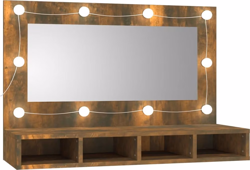 Mobile a Specchio con LED Rovere Fumo 90x31,5x62 cm