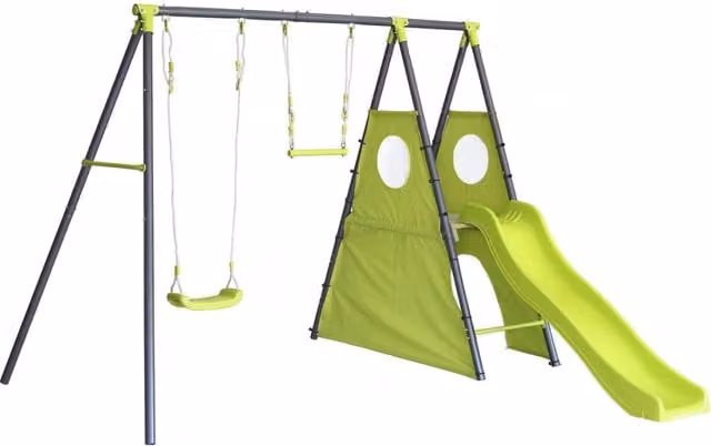 Struttura da gioco in metallo con scivolo "Kylian" - 4 attrezzi - Verde