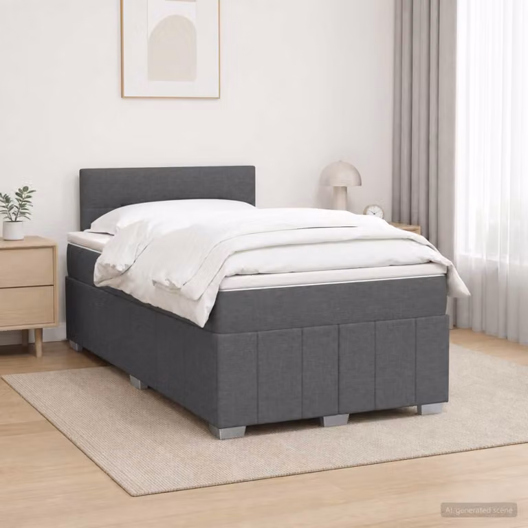 Letto box spring con materasso vidaXL in tessuto Grigio e Bianco L/P/H: 120 x 200 cm