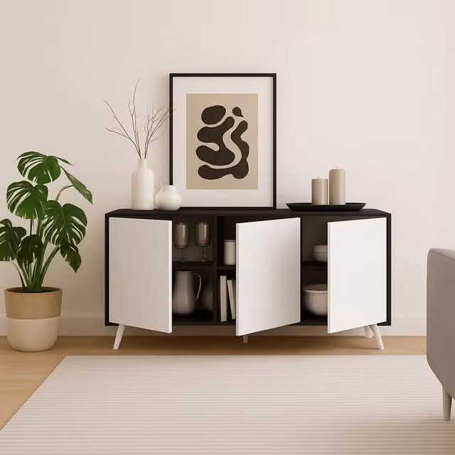 Credenza Annina DMORA, Buffet e Madia da Soggiorno o Cucina, Antracite e Bianco, L: 154 cm, P: 39,6 cm, H: 72 cm – 1