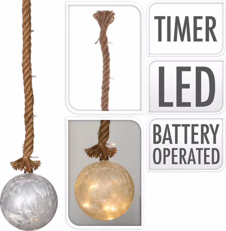 Palla luminosa su corda, vetro, 24 LED