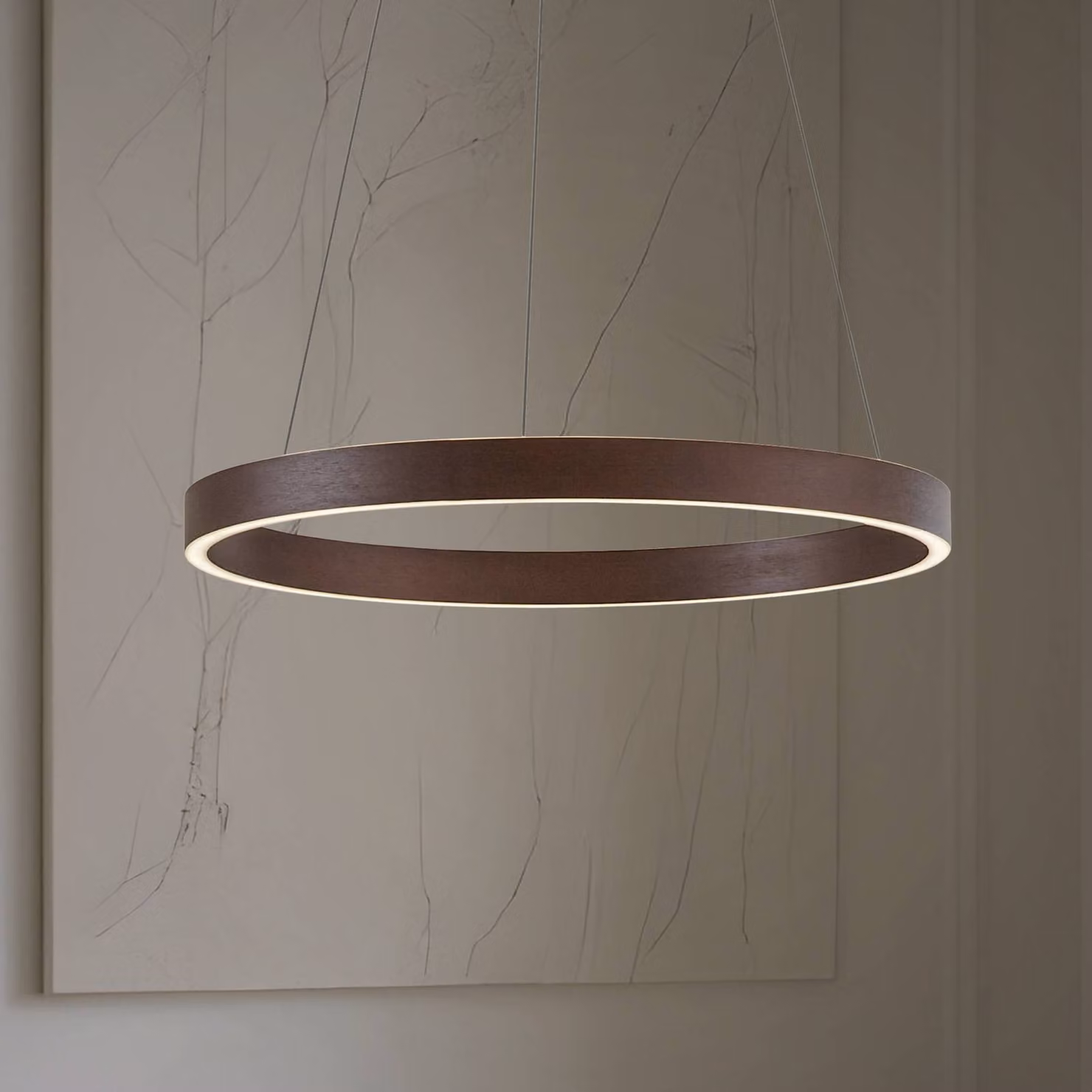 Lucande Lampada a sospensione LED Yonam, Ø 60 cm, 1 luce, marrone, CCT Yonam Lucande, dimmerabile, Marrone / Ruggine, Soggiorno / Sala da pranzo, Metallo, Moderno