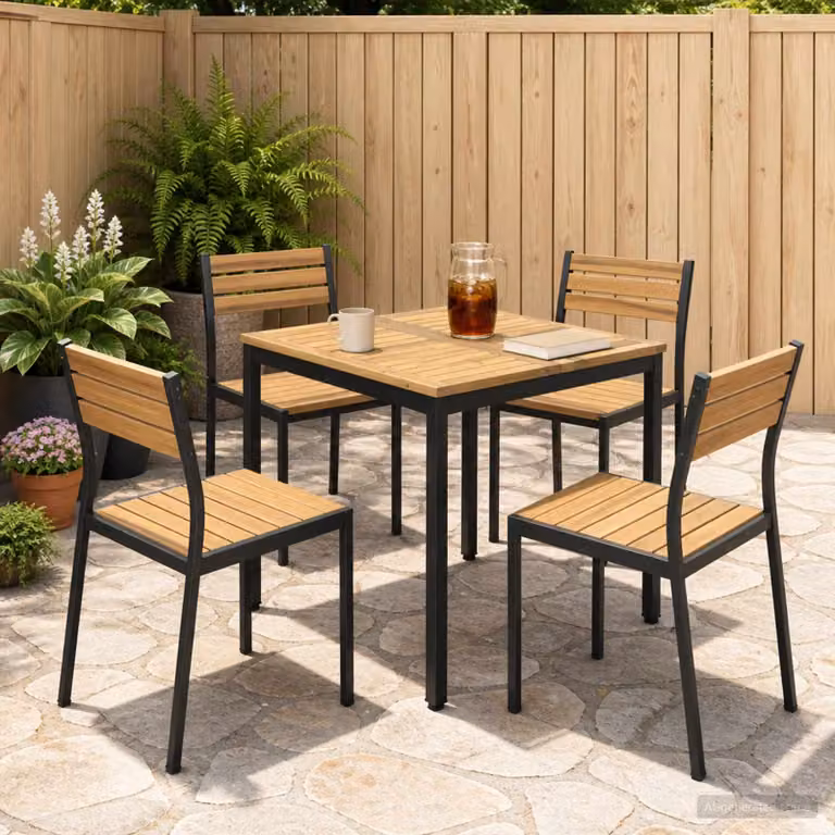 Tavolo da giardino rettangolare vidaXL in legno di acacia bianco, nero e marrone L: 70 cm, P: 68,5 cm, H: 75 cm