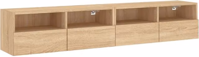 Set di 2 Mobili TV da Parete Moderni in Legno Multistrato Rovere Sonoma, Colore Marrone e Beige, L 80 x P 30 x H 30 cm