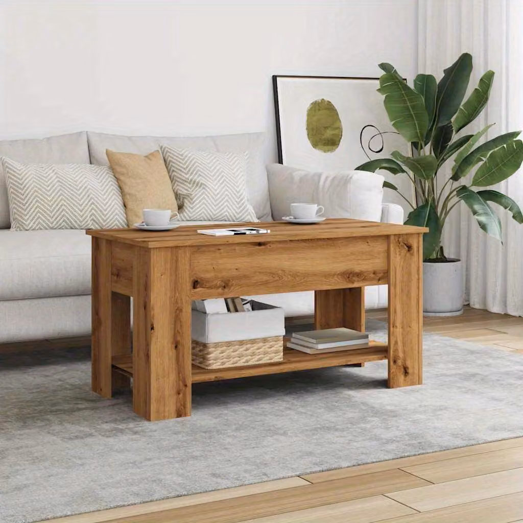 Tavolino da caffè di 101x49x52 cm, color legno di quercia, con pratico spazio contenitore e facile da trasportare
